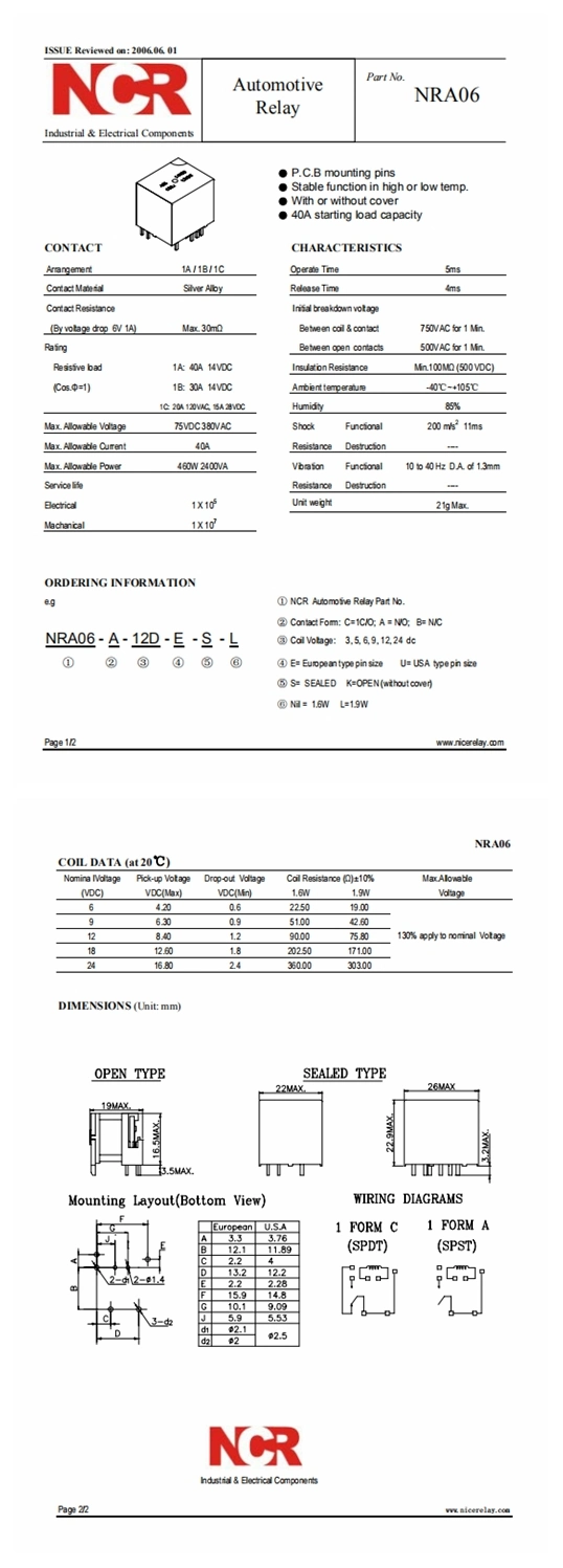 12V Relay / Automotive Relay (NRA06)